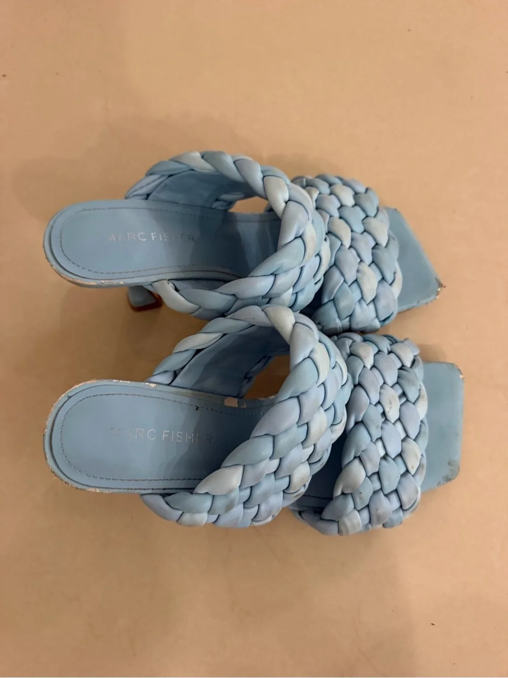 Marc Fisher Powder Blue Braided Double-Strap Slide Heels